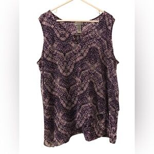 Catherines Purple & White Scoop Neck Sleeveless Layered Women’s Size 2X Blouse